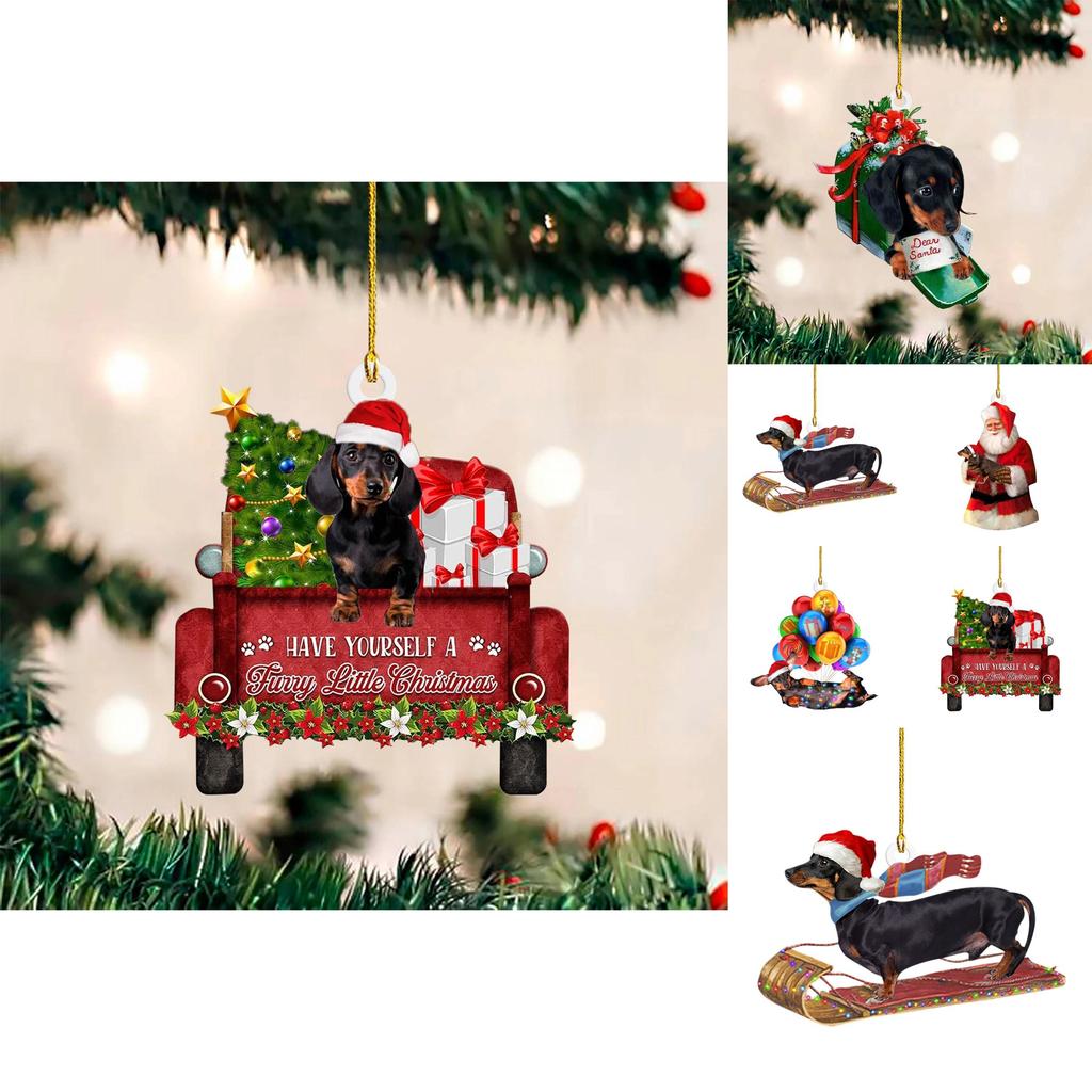 Adorable 2023 Christmas Dachshund Series Acrylic Car Interior Decorations Set