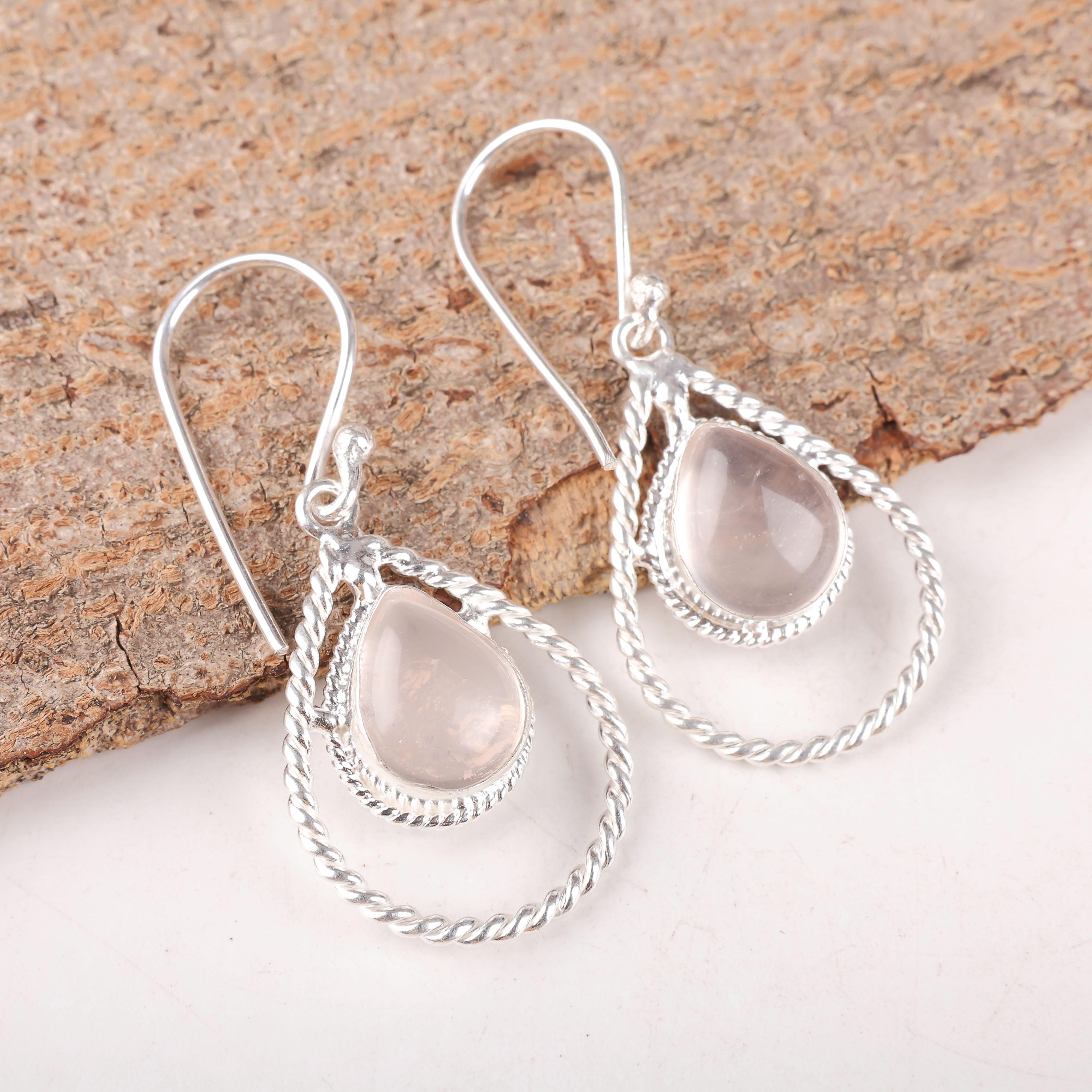 

Ювелирные изделия из розового кварца, серьги из стерлингового серебра 925 пробы, подарок ручной работы, красивые серебряные серьги для свадебного подарка 1.70 Inches розовый