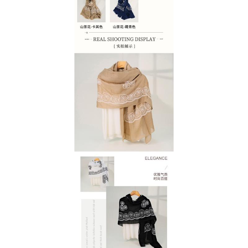 Women S Camellia Embroidered Scarf Polyester Shawl For Travel Sun Protection