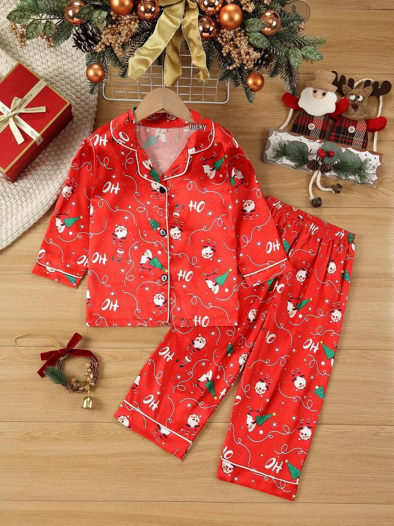 Through 1615 Autumn Flame-Retardant Christmas Pajamas Set for Kids - Festive Print Sleepwear