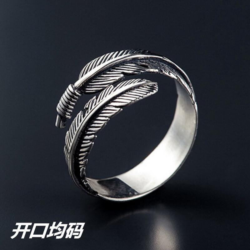 2026 Dark Wind Fashion Accessories Black Vintage Personality Ring, Female Open Feather Ring