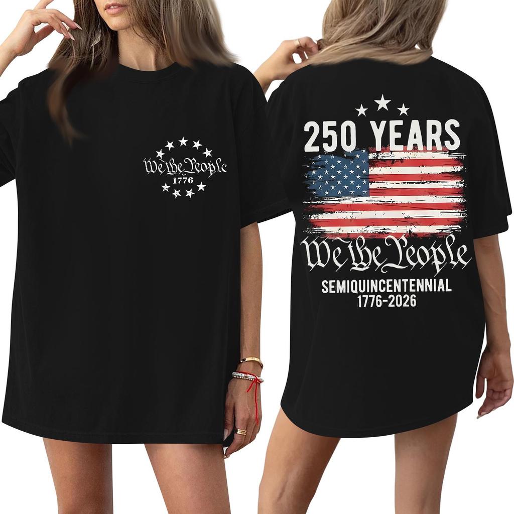 Women's Fashionable Casual Short-Sleeve Round Neck Printed T-Shirt For The 250th Anniversary Of The Founding Of The United States