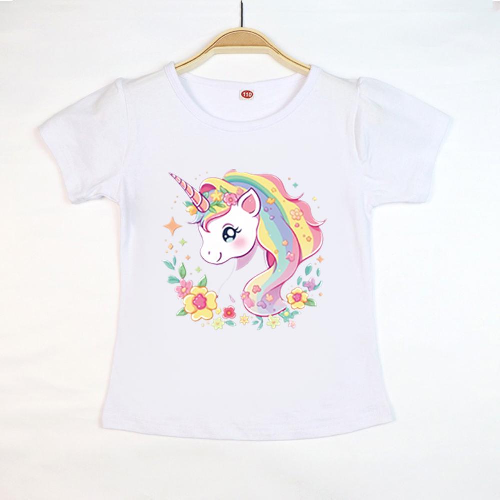 Kinder Oberteile T-Shirt Einhorn Kurzarm Neu Sommer Lässig Mode Vielseitige T-Shirts Kinder Rundhals Locker Basishemd T-Shirt