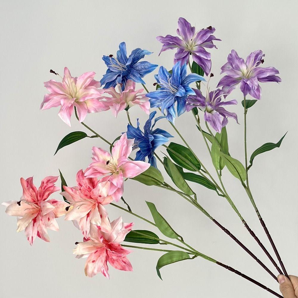 86cm Height Artifiical Flower Branch Flexible Stems Lily Fake Flower  Desktop Ornament