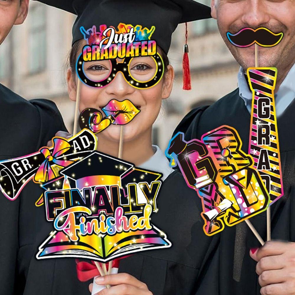 30pcs Congratulation 2025 Graduation Photo Props Dress Up Costume Mask  Graduation Season