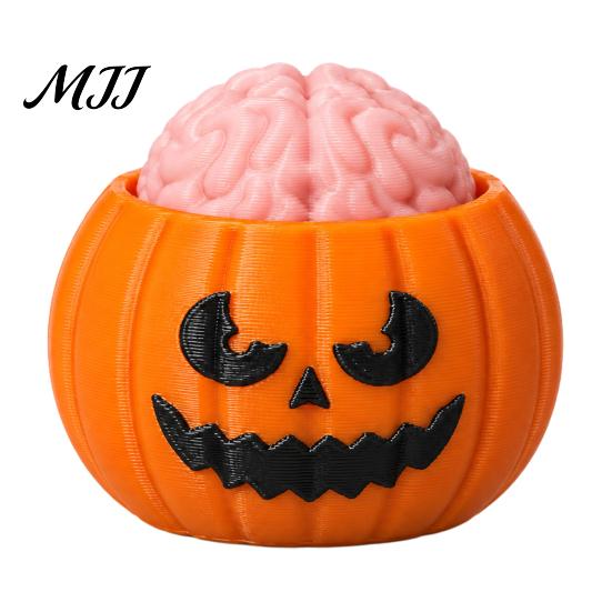 Creative Holiday Gift Halloween Pumpkin Stress Relief Toy, 3D Printed Sensory Fidget Realistic Interesting Brain Shape Toy Soft Rebound Squeeze