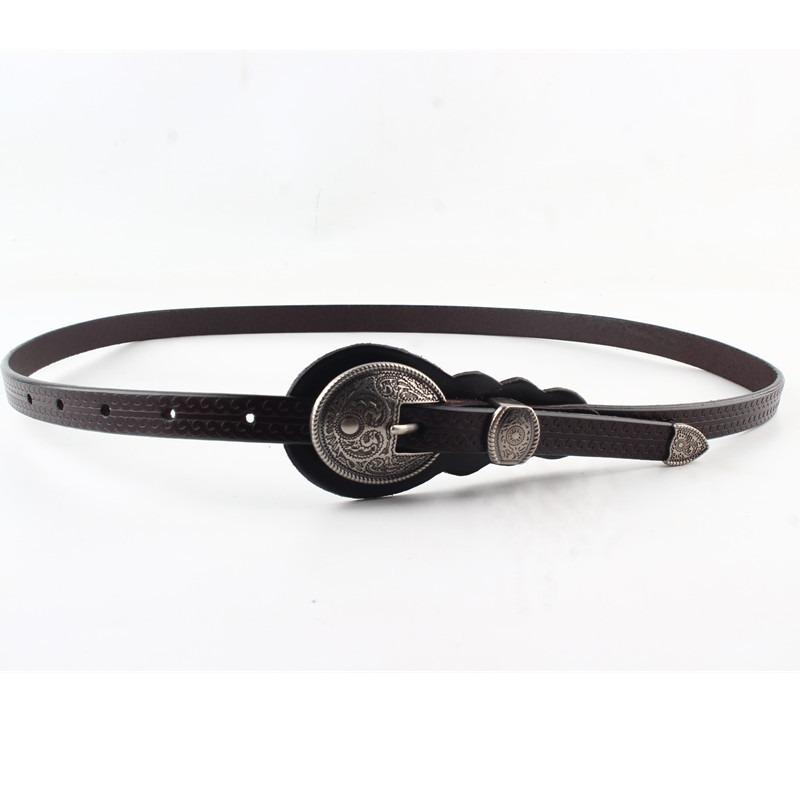 Simple and Versatile Cowhide Leather Narrow Belt, Women's Skirt Knotted Thin Belt, Women's Fashion European and American Black Belt