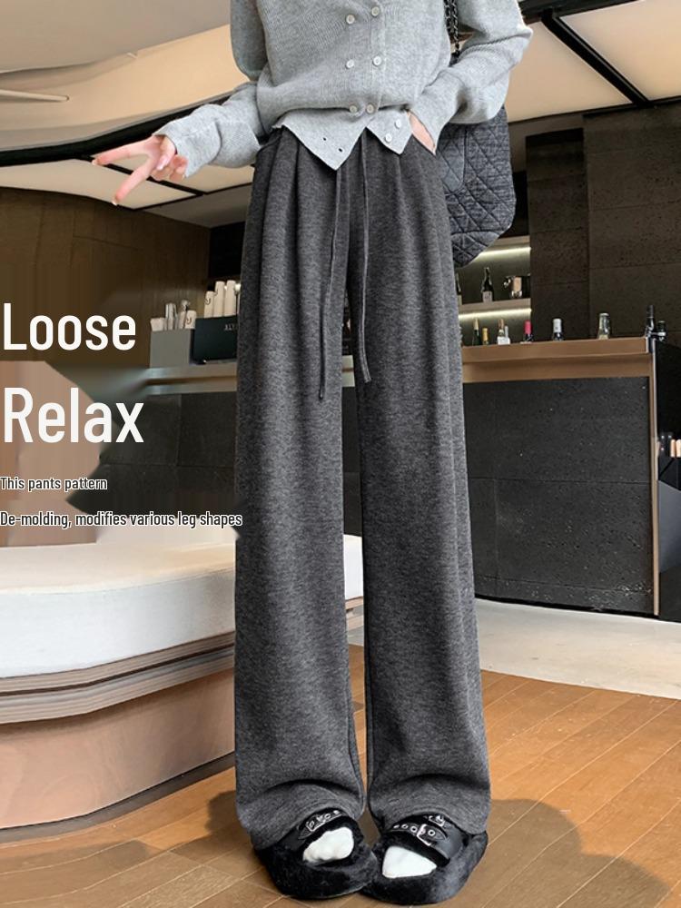 Calças Tricotadas de Veludo Forradas Tamanho Plus para Mulheres - Outono & Inverno