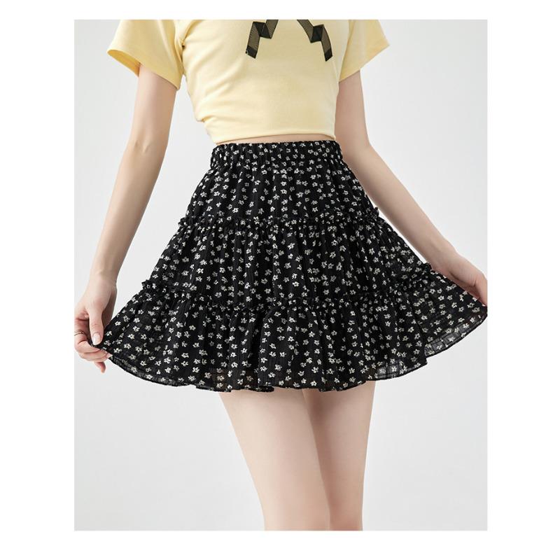 Small Fresh Floral High-waisted A-shaped Skirt, Women's Summer French Sweet Skirt