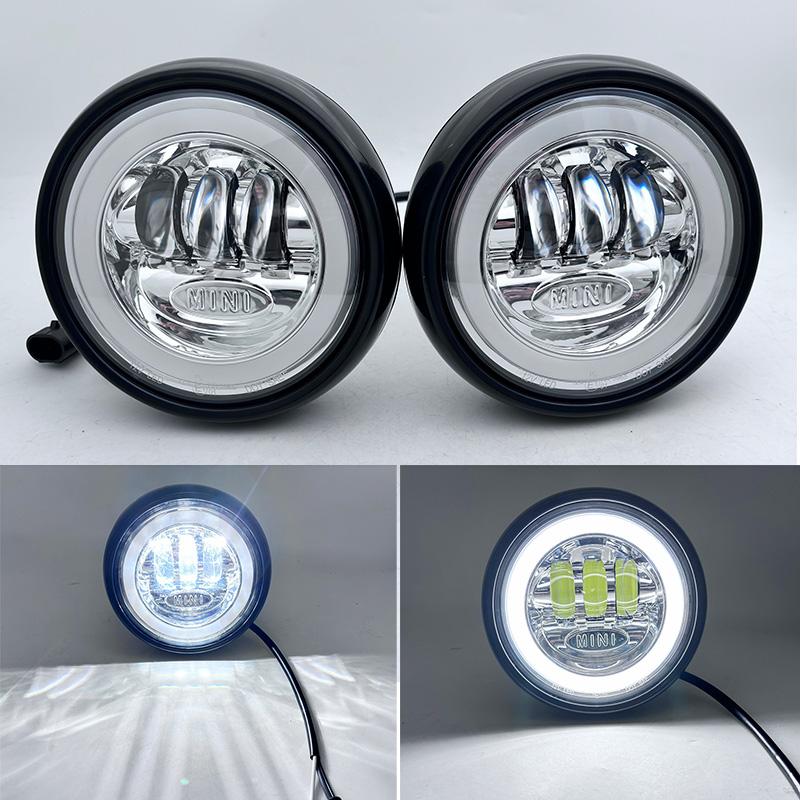 2pcs/Black Housing LED Rally Driving Lights on Front Bumper Grille For BMW MINI Cooper R55 R56 R57 R58 R59 Additional Headlight
