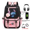 Σακίδιο Stitch για Φοιτητές Χαριτωμένη Τσάντα Laptop με Κινούμενα Σχέδια και Θύρα USB Μοντέρνο Στυλ