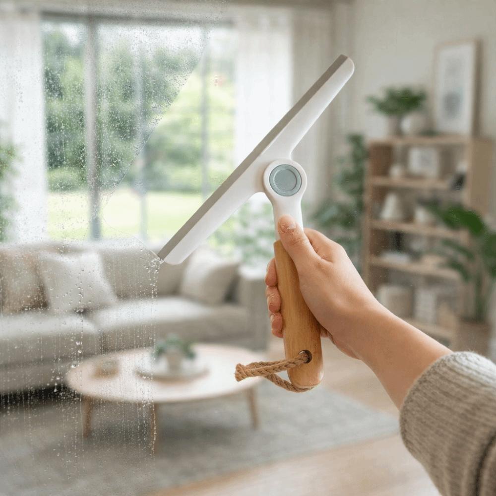 Non-Scratch Rotating Window Squeegee Wooden Handle Handheld Water Wiper Water Removal Soft Silicone Scraping Scraper