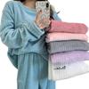 Set de pijamale din flanel cu dungi pentru femei - Pijama confortabilă din două piese din fleece coral pentru casă, toamnă și iarnă