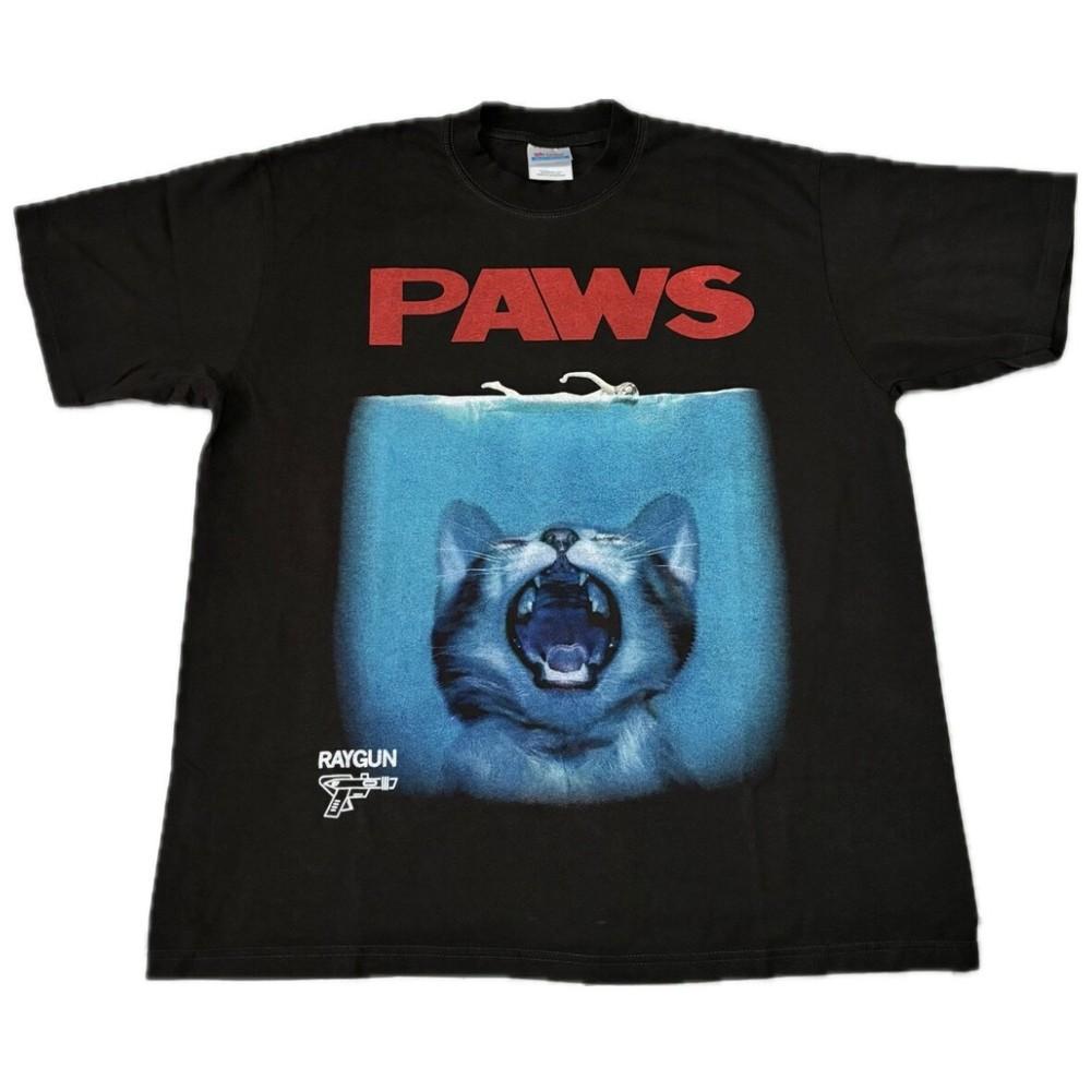 

PAWS KITTEN JAWS Poster Parody Funny Shark Cute 90s Movie Shirt REPRINT 4XL