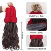 Red Hat Wig for Women Knitted Warm Wavy Curly Long Hat Wig Synthetic Natural Fake Hair