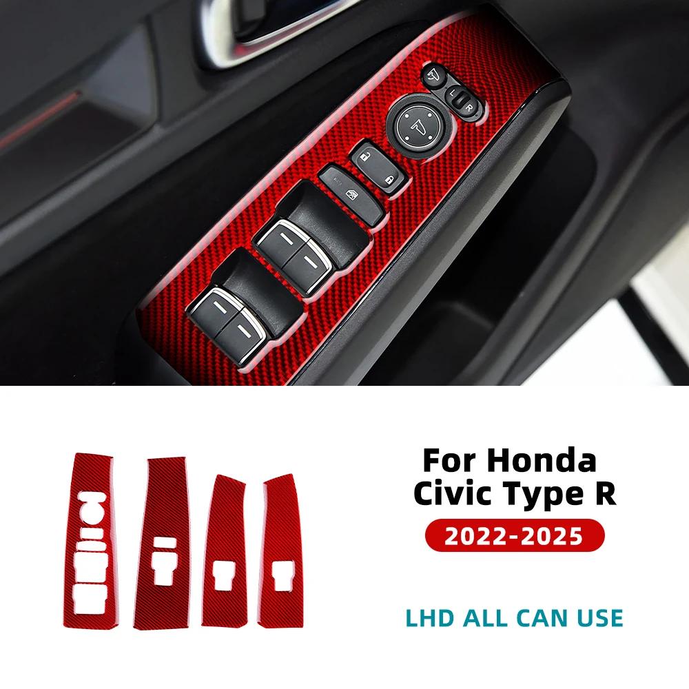 Real Soft Carbon Fiber Car Window Lift Button Panel Trim Sticker For Honda Civic Type R 11th FL5 2022 2023 2024 2025 LHD RHD.