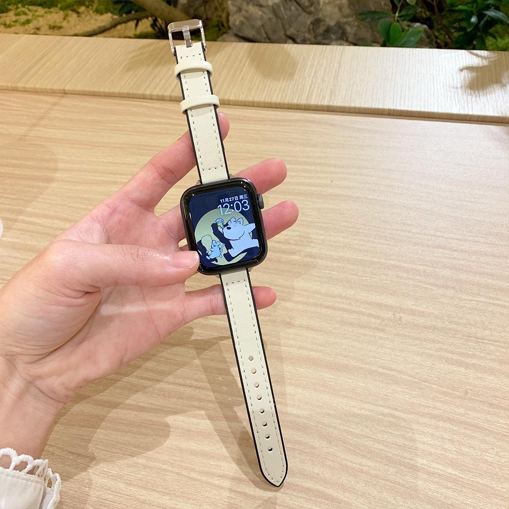 Suitable For Apple Applewatch10 Watch With Fine Silicone Sticker Leather Iwatch9876 Generation Se Strap For Women