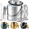 TOSELBAI Ice Bucket with Silicone Sealing Vacuum Thick 304 Stainless Steel Ring, Double-Walled Insulated, (Silver, 3L)
