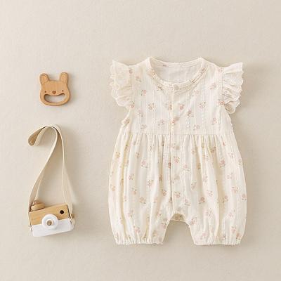 Summer Casual Short Sleeve Baby Girl Infant Closed Crotch Romper Newborn Daily Clothes