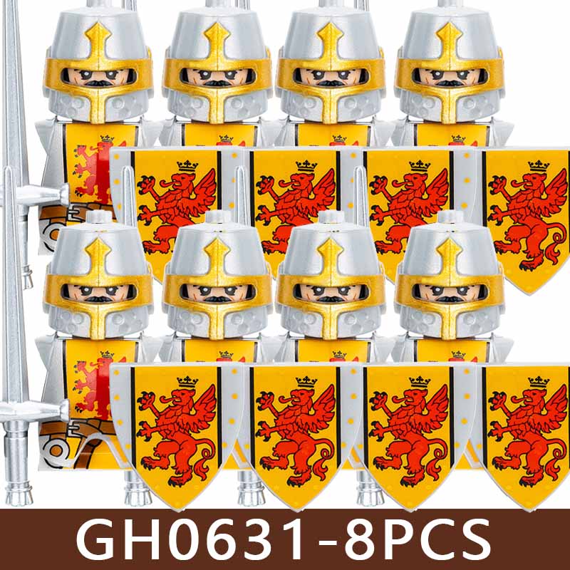 

8pcs Medieval Castle Military Series Soldier Figures Building Blocks Knight Guard Archer Bow Armor Infantry War Horse King Bricks Toy
