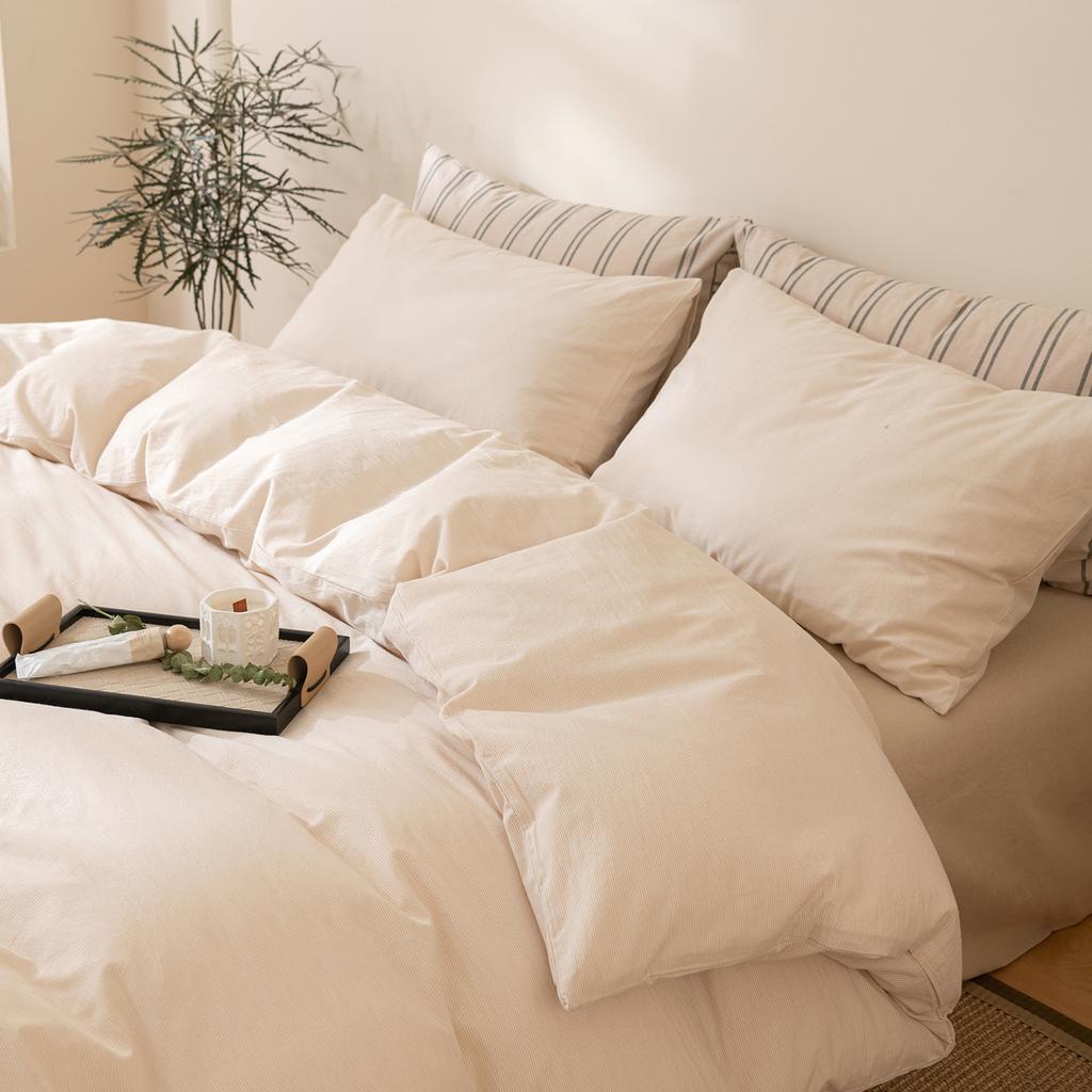 Class A Washed Cotton 4-piece Set King Duvet Cover Queen Size Option Pure Cotton Bed Sheet Pillows Zipper Closure Solid Color EU