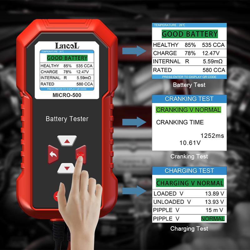 Lancol Micro 500 For 12V&24V Car Battery Tester 40-3000 CCA Lithium Lead Acid Load Test Cranking Charging Test Battery Analyzer