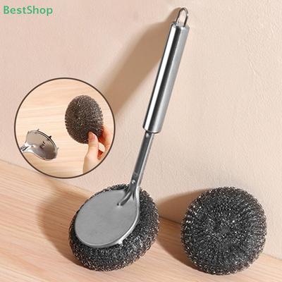 Stainless Steel Pot Brush With Long Handle Dishwasher Cleaning Brush Kitchen Special Washing Pot Steel Wool Ball Brush