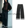 Fall New Women's Clothing French Five-Pocket Design Loose High Waist Straight-leg Flanging Denim 6147184