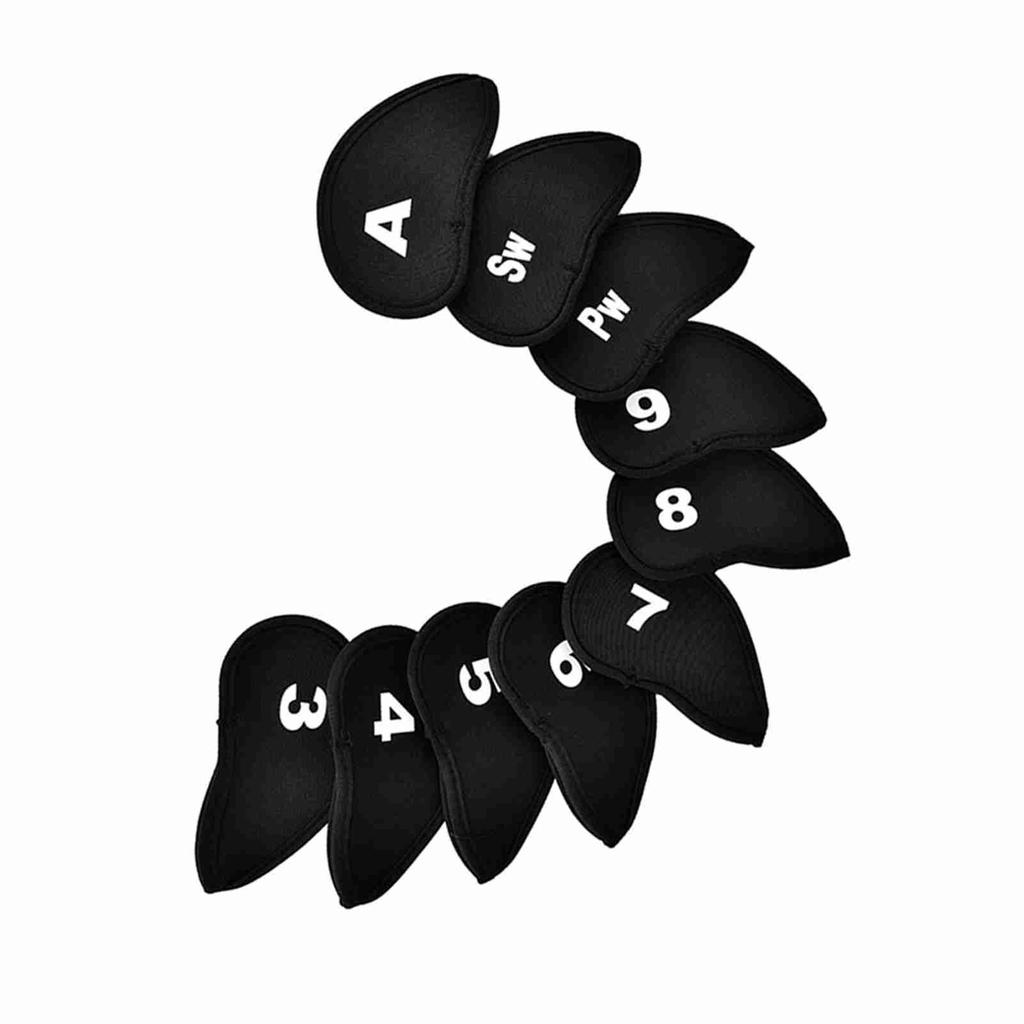 10Pcs Neoprene Iron Cue Head Cover with Number Letter(Black)