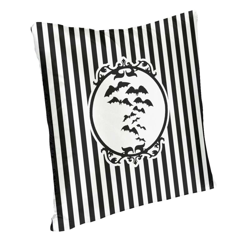Streifen und Fledermäuse, nordischer Kissenbezug, Heimdekoration, Goth, Okkult, Hexe, Halloween, Stuhlkissen, 40 x 40 cm, dekorative Kissen
