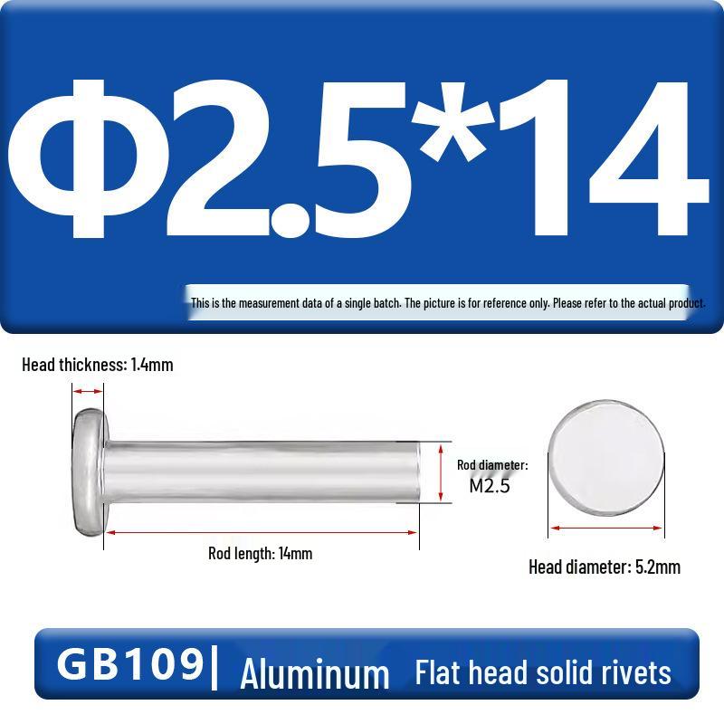 Flat Head Aluminum Solid Rivets GB109, Hand-Hammered, Size M2-M8