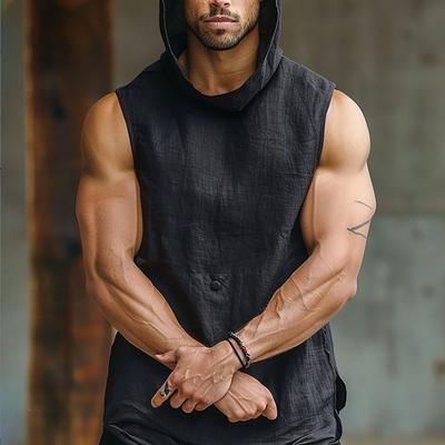 Men's Summer Leisure Outdoor Entertainment Solid Color Breathable Sleeveless Hooded Tank Top