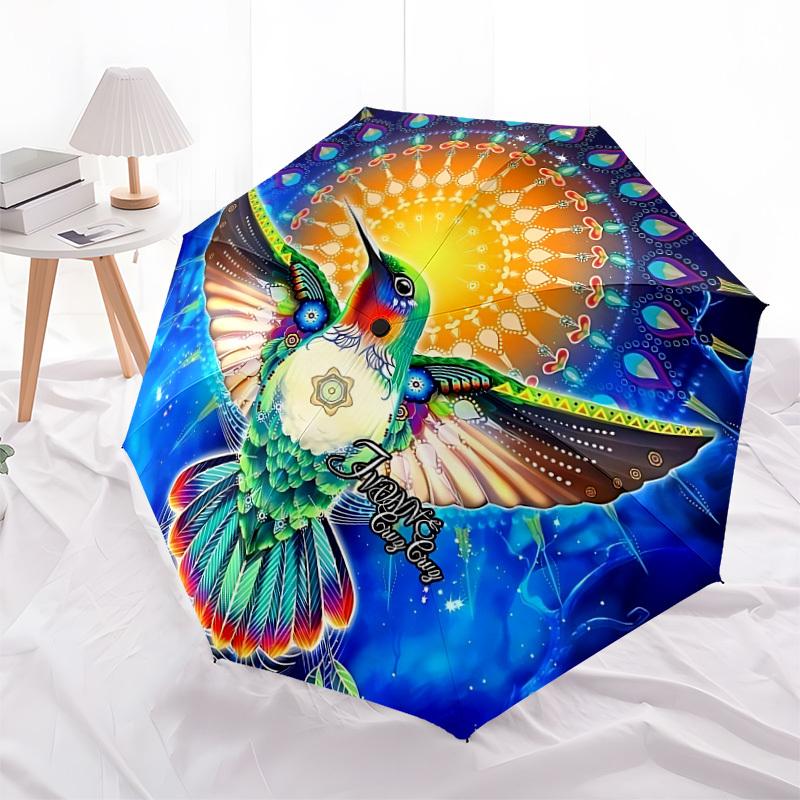 1pc Hummingbird Mandala Artwork Automatic Open/Close Umbrella, Folding Compact Umbrella with Lightweight Design for Women/Menyy251028190