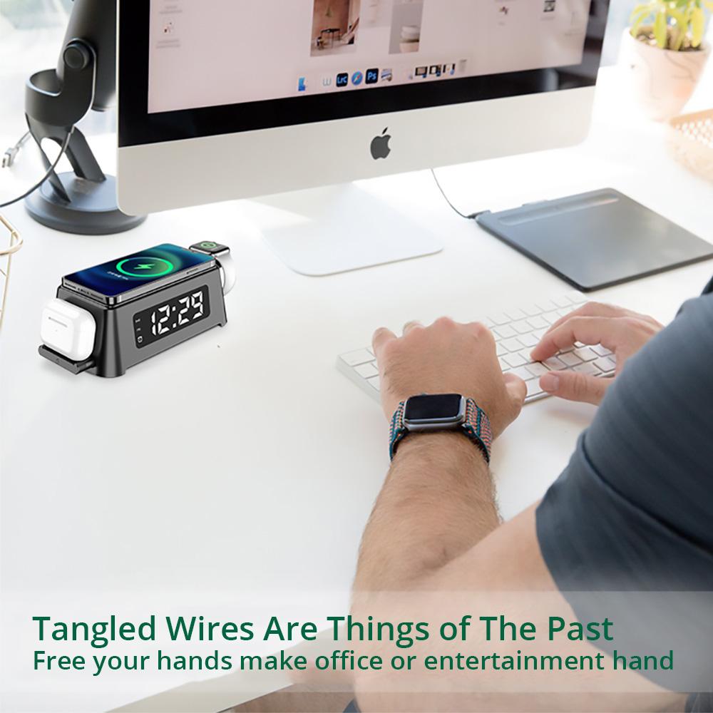 Alarm Clock Wireless Charger 3 In 1 For Iphone 14/13/12/11 Digital Display Wireless Chargers For Apple Watch/airpods Pro