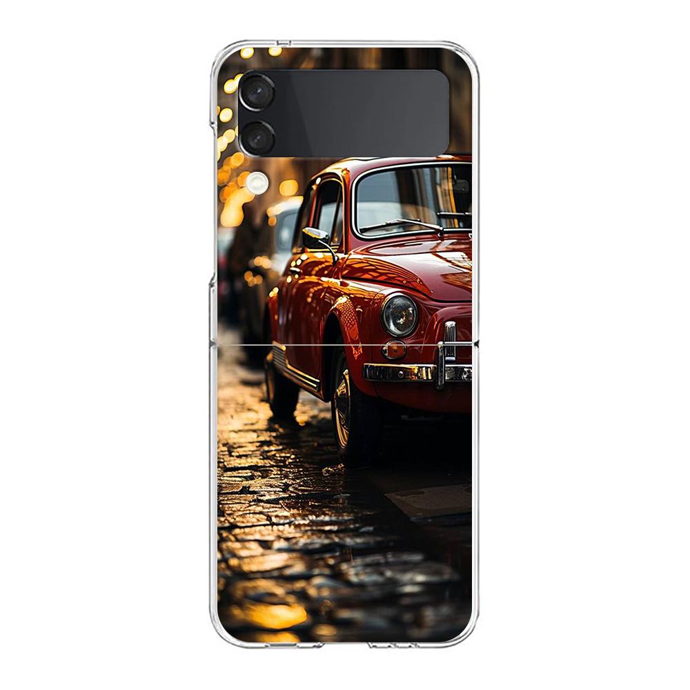 Classic Vintage Old Retro Car Phone Case For Samsung Galaxy Z Flip 3 4 5 Hard Folding Clear PC For Samsung Z Flip 6 Back Cover