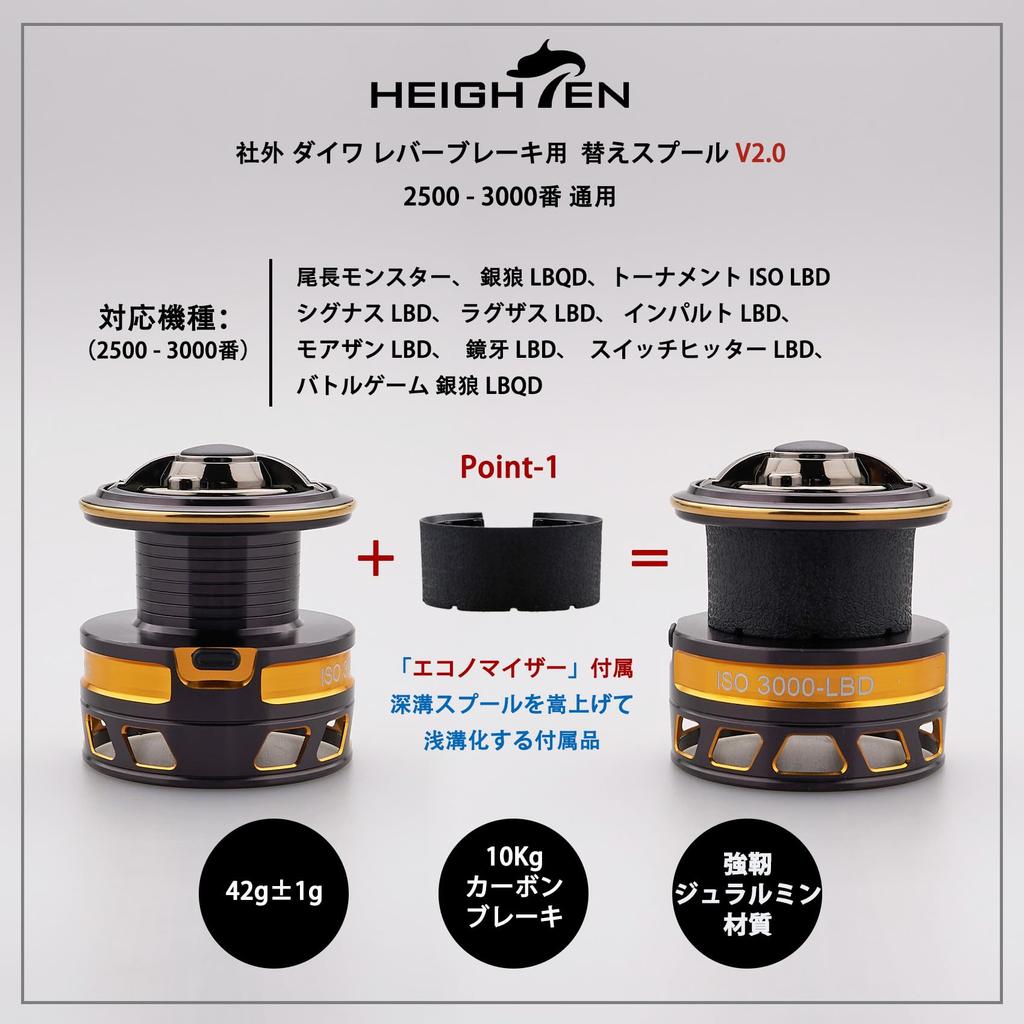 HEIGHTEN Reel Spool for DAIWA Lever Brake Spinning Reel Replacement Spool Tournament Gold V2.0 (2500/3000 size, Type) (V2.0 - & Black) (HT28401)