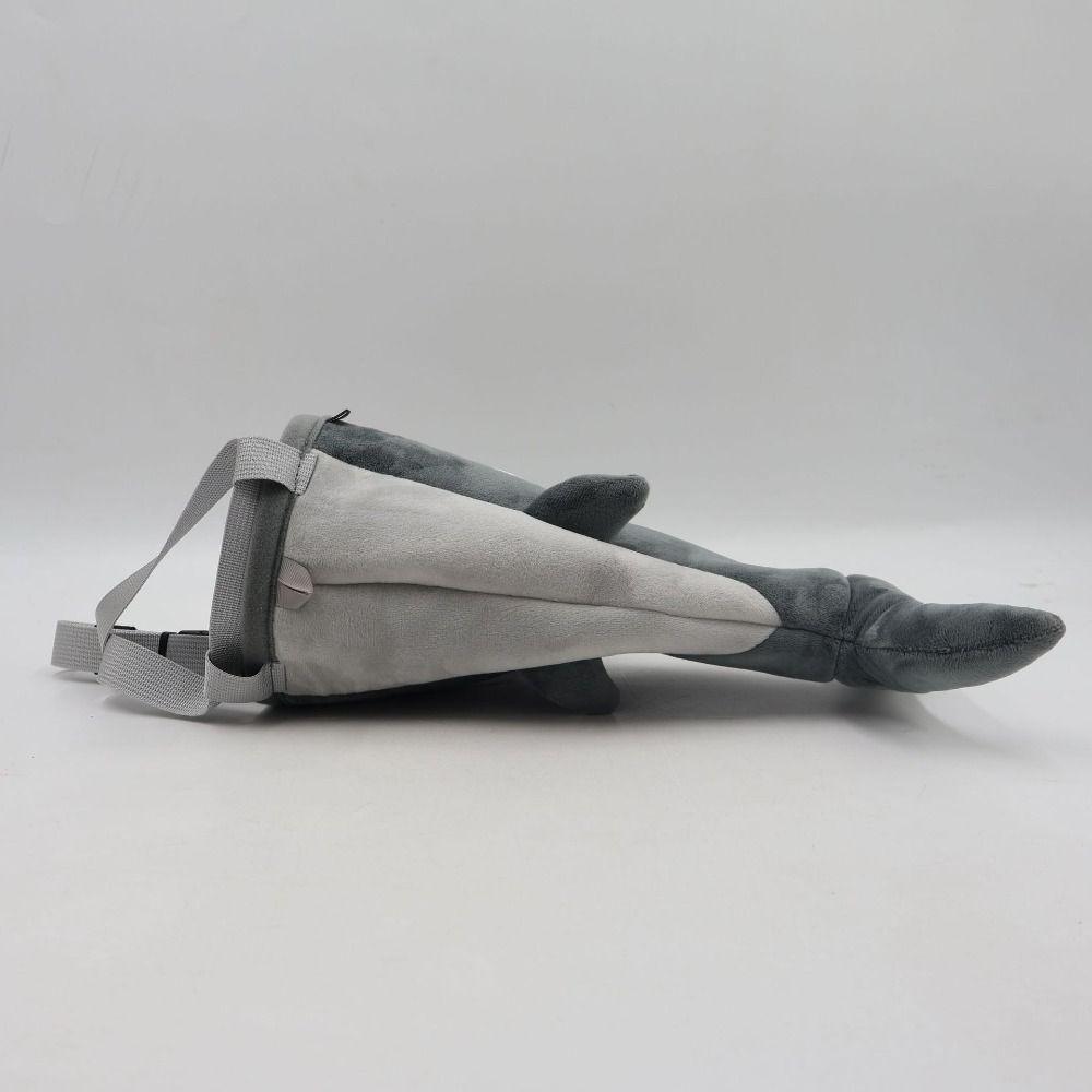 Gray Color Flannel Shark Chalk Bag Stuffed Animal Design Shark Shape Rock Climbing Bag Flannel Material Stuffed Animal Bag