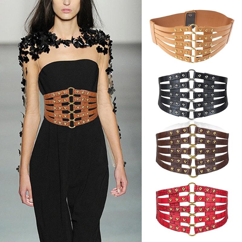 Sexy Fashion Retro Hollow Tangerine Ultra-wide Girdle Black Luxurious Woman Leather One Size Corset Women's Top Corset