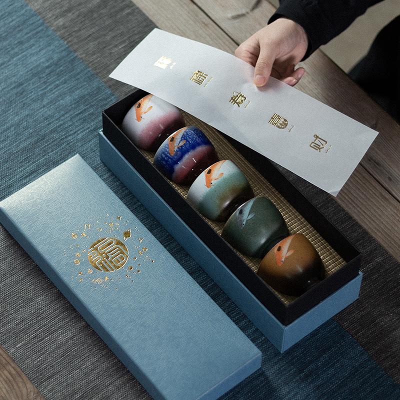 Japanese Handmade Kiln Transformation Ceramic Tea Cup Set of 4 Master Cup Individual Cup Single Cup Large Tea Cup Gift Box Set