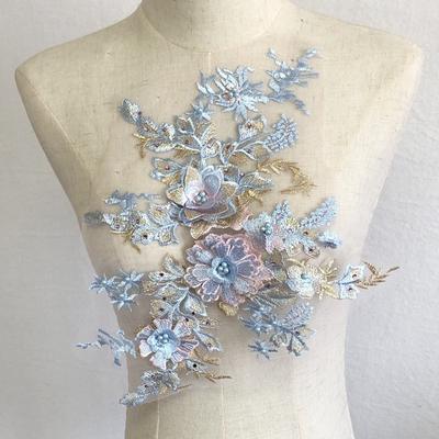 Lace Applique Rhinestone Mesh Flower Beaded Colorful Three-Dimensional Dress Cloth Patch Embroidery Fabrics