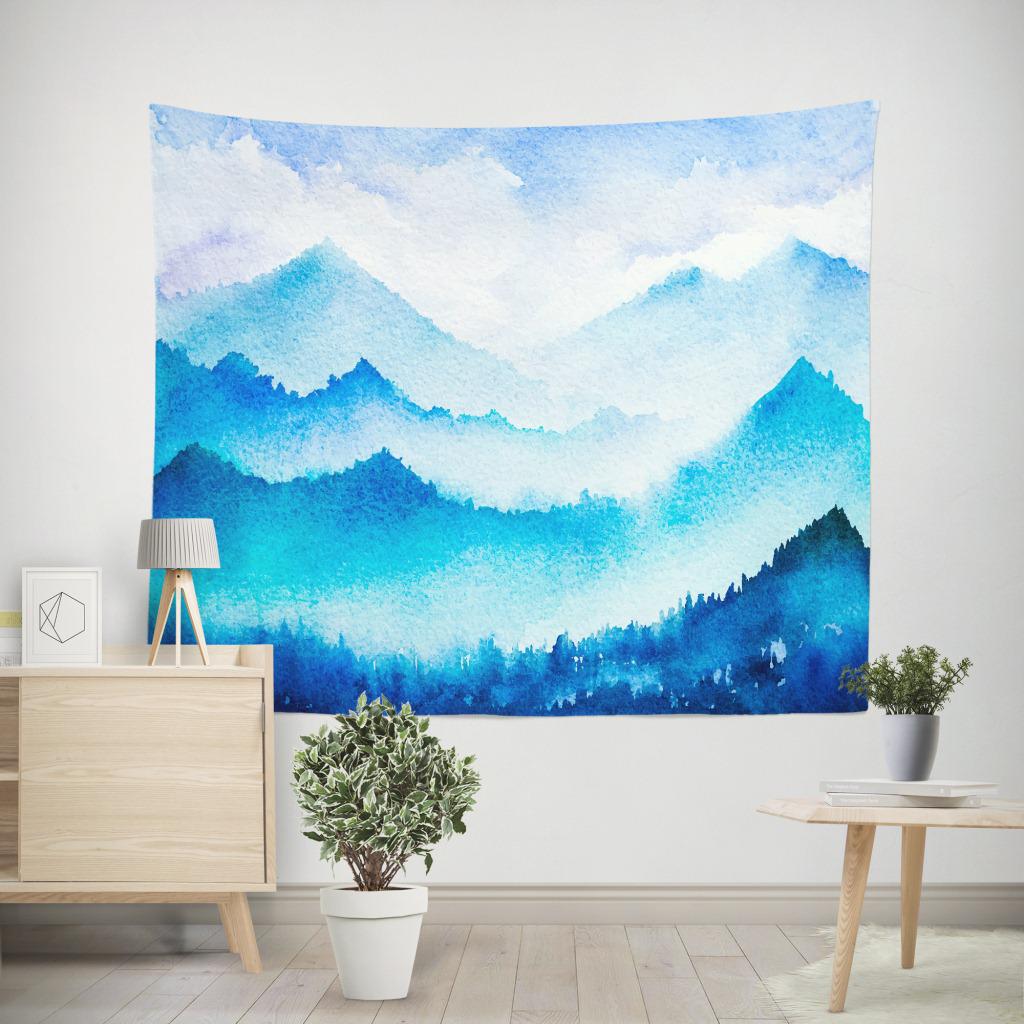 Arazzo con paesaggio a inchiostro cinese, appeso a parete, decorazioni per la casa, tende diffuse, coperte di stoffa, tramonto, vista sulla spiaggia, poster gigante in stoffa