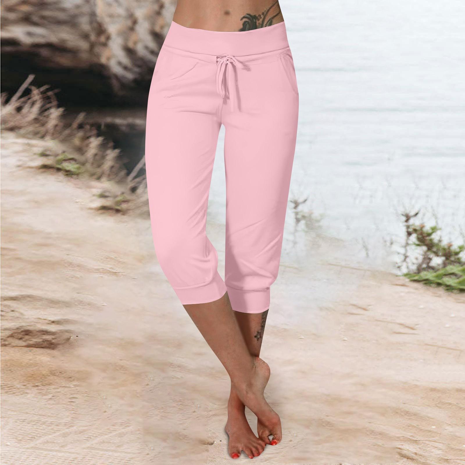 

Штани для жінок, укорочені шорти для жінок, нові літні повсякденні еластичні модні повсякденні штани S рожевий