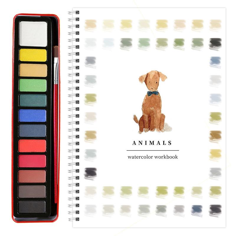 Beginner Watercolor Workbook Painting Kit – 12 Colors Paint Set With Brush Art Supplies For Adults & Teens