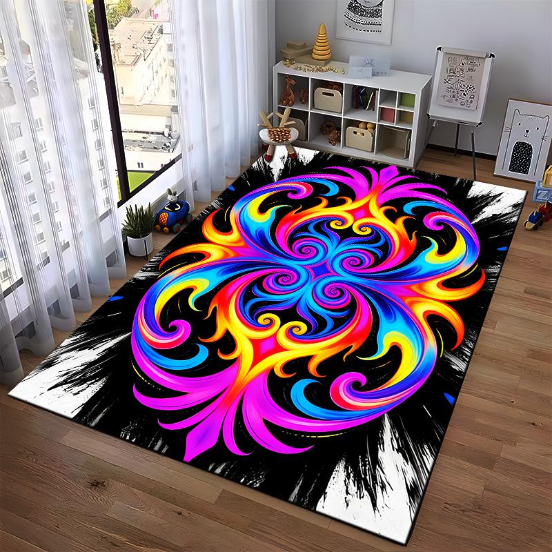 Colorful Abstract Swirl Pattern Carpet with Black and White Background Suitable for use as an anti-slip for living room bedroom sofas