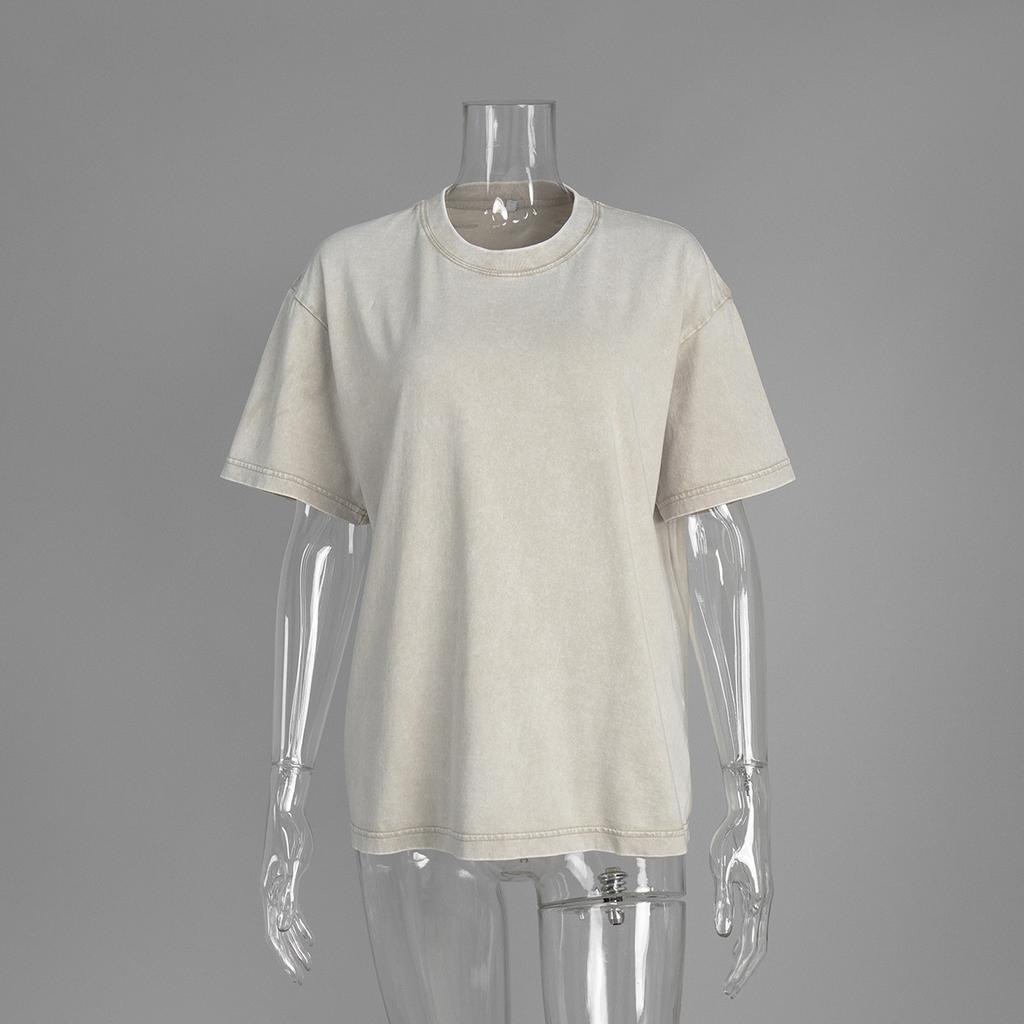 Washed and Worn Short Sleeved T-shirts for Summer Relaxation Round Neck Washed and Brushed Women’s T-shirts