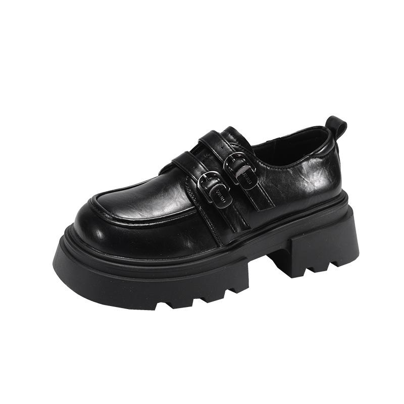 Black British style retro platform small leather shoes women's 2025 new spring and autumn French versatile thick heel Mary Jane single shoes