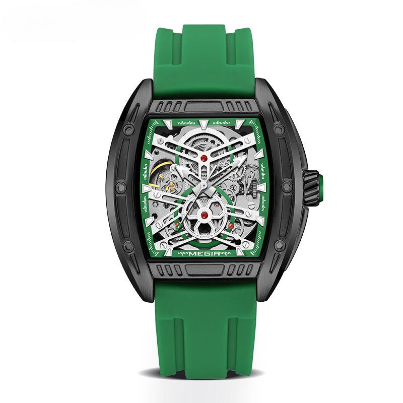 

Мужские спортивные механические часы с силиконовым ремешком, светящиеся, водонепроницаемые, многофункциональные