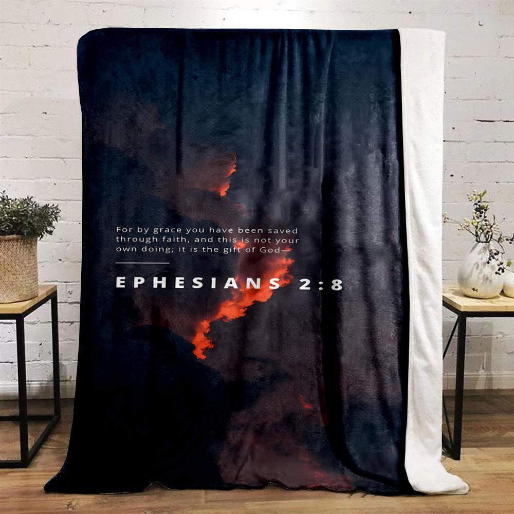 Ephesians 2:8 Scripture Cloud Print Blanket  Printed Blanket for Living Room Bed Couch Lunch Break Soft Cozy Blanket for Friend's Festival Gift