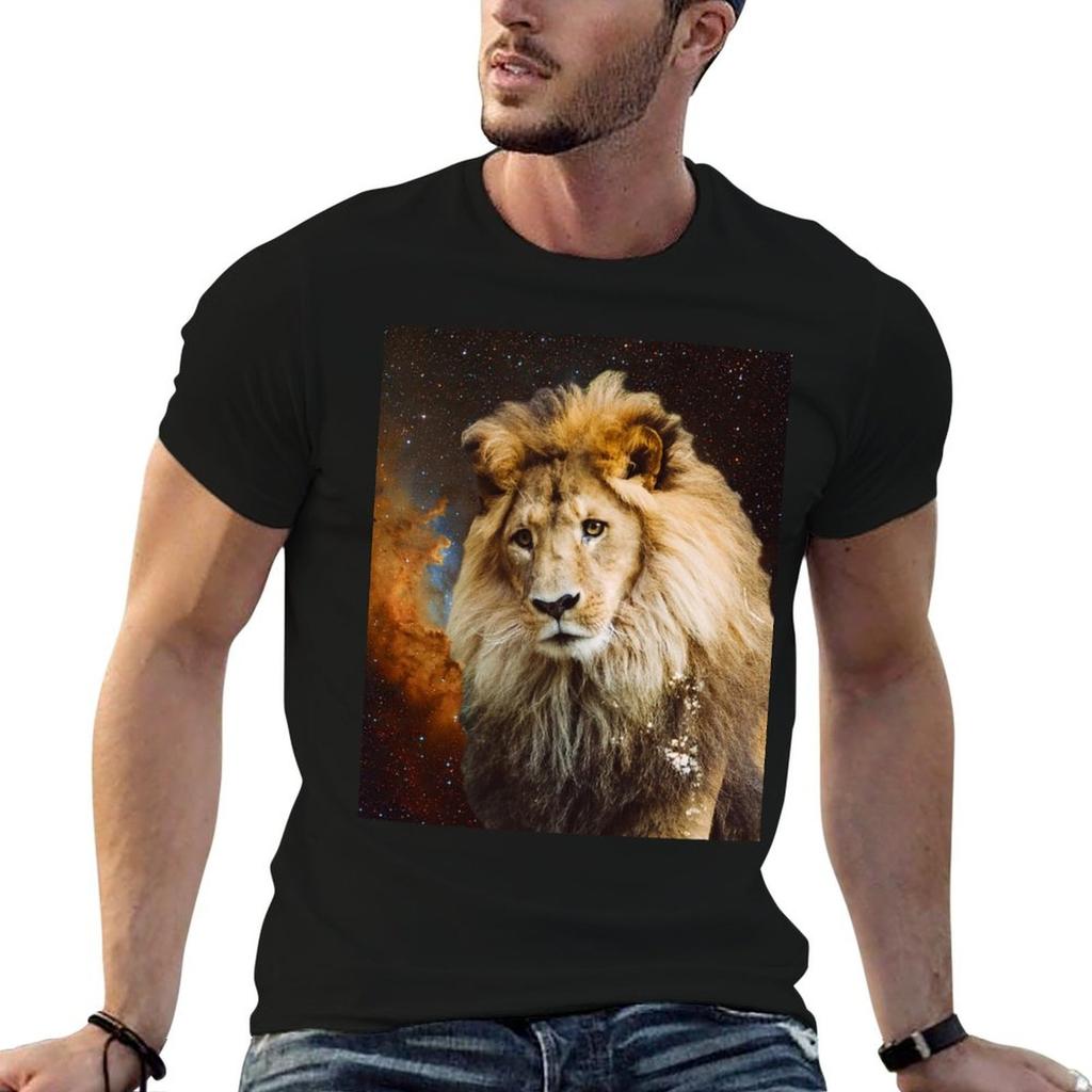 Lion and Galaxy T-Shirt Daily Casual Short Sleeve Tee Shirt