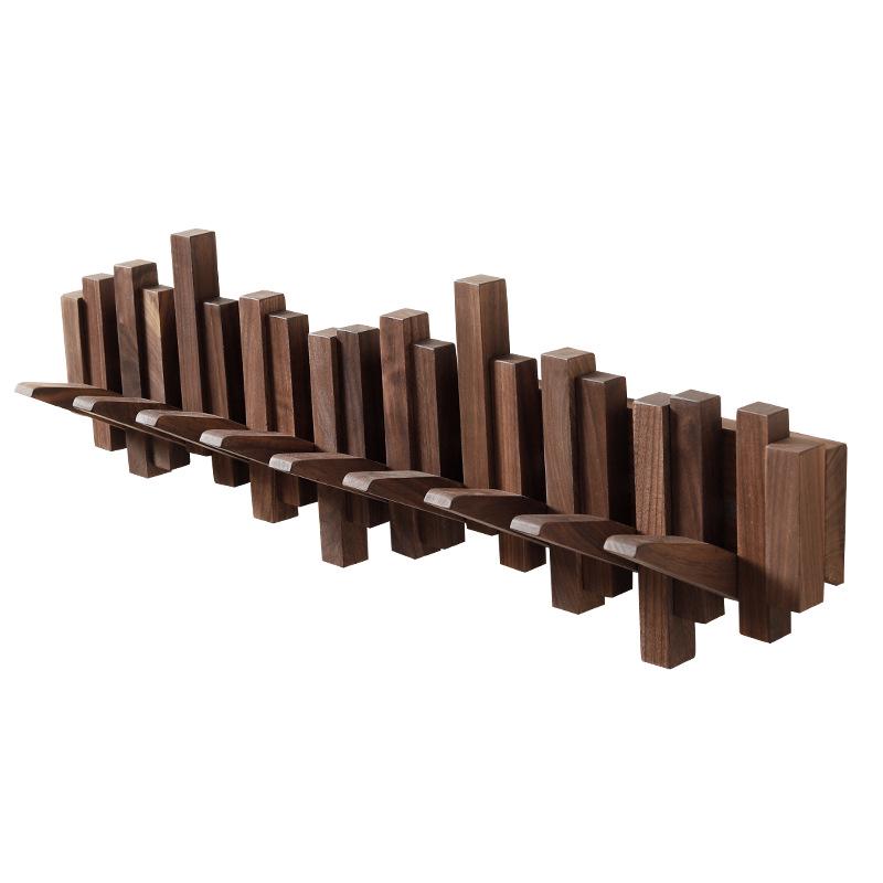 Creative Wooden Wall-Mounted Piano Key Coat Rack with Entrance Hooks